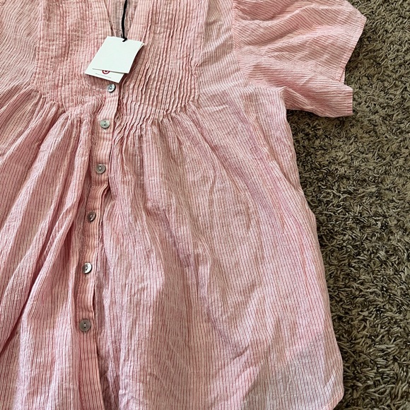 The Nines By Hatch Flutter Short Sleeve Button Down Shirt Pink Large - Picture 5 of 5